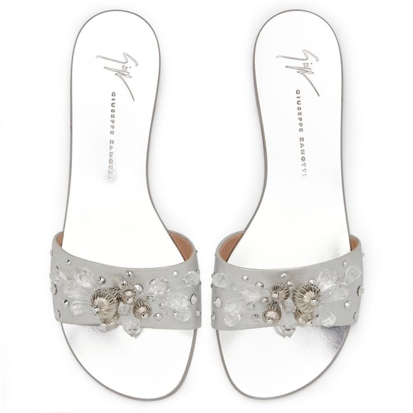 giuseppe zanotti BNIB silver jeweled flat slides - Picture 3 of 9